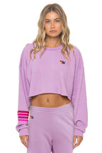 Retro RUGBY STITCH CROPPED CREW SWEATSHIRT RELAXED - MAUVE PINK
