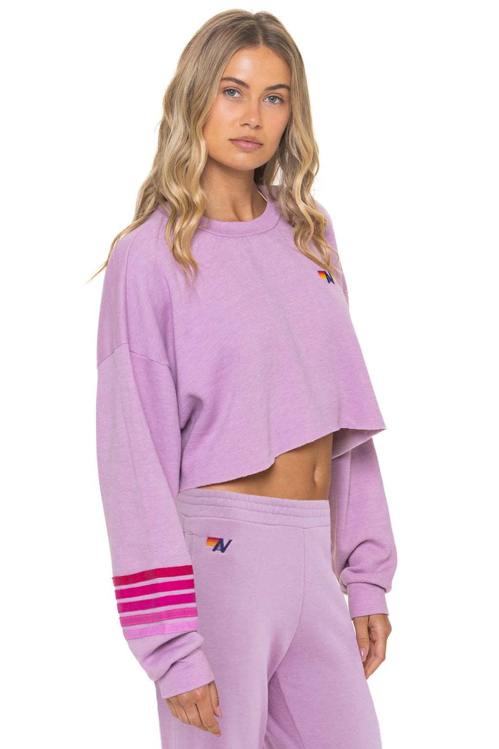 Retro RUGBY STITCH CROPPED CREW SWEATSHIRT RELAXED - MAUVE PINK