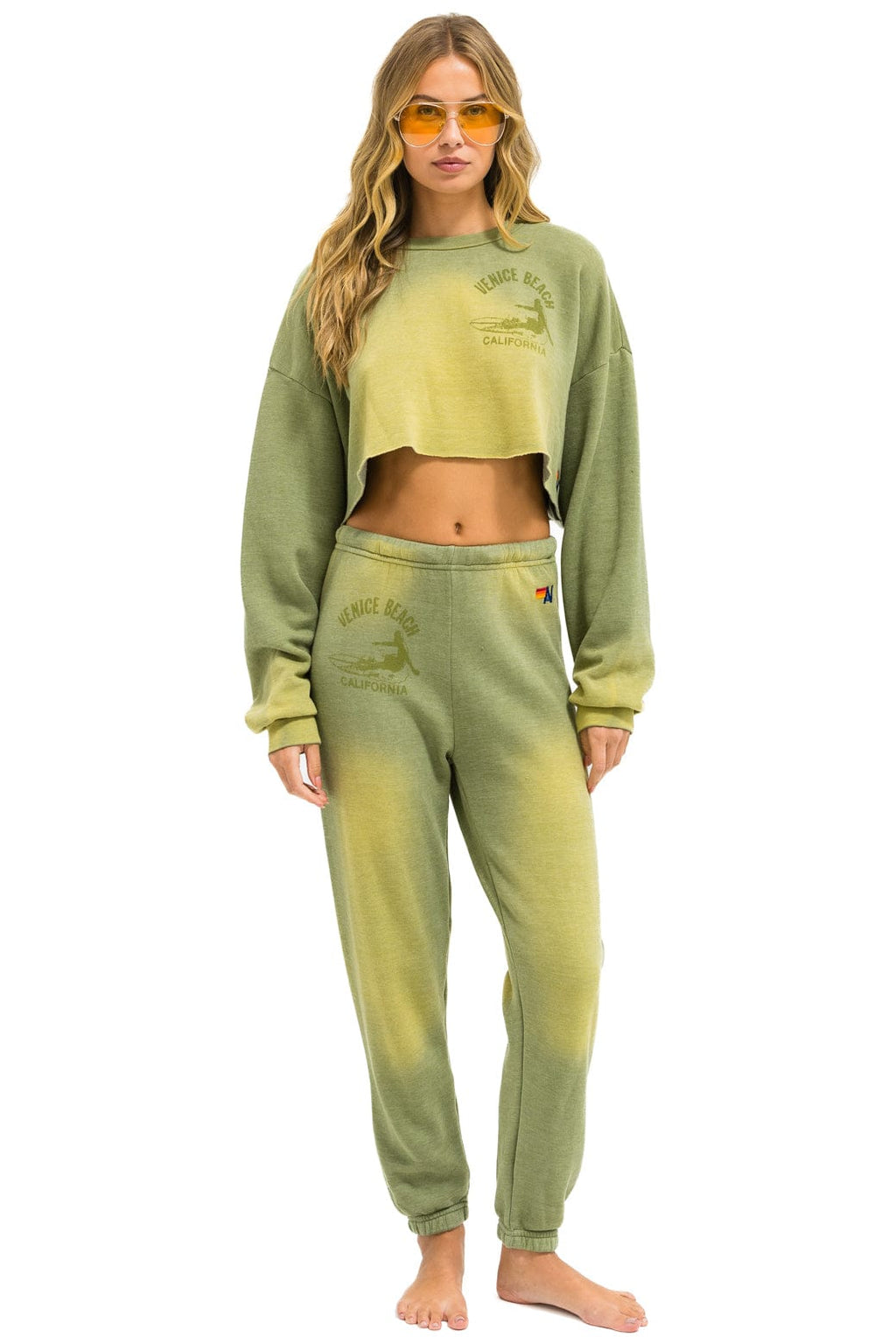 Retro VENICE SURFER CROPPED CREW SWEATSHIRT RELAXED - FADED ARMY