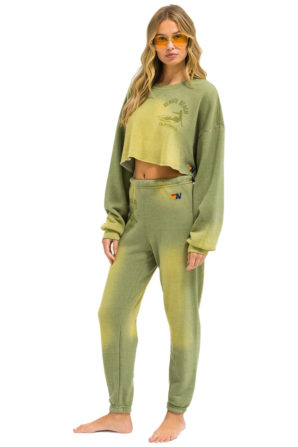 Retro VENICE SURFER CROPPED CREW SWEATSHIRT RELAXED - FADED ARMY