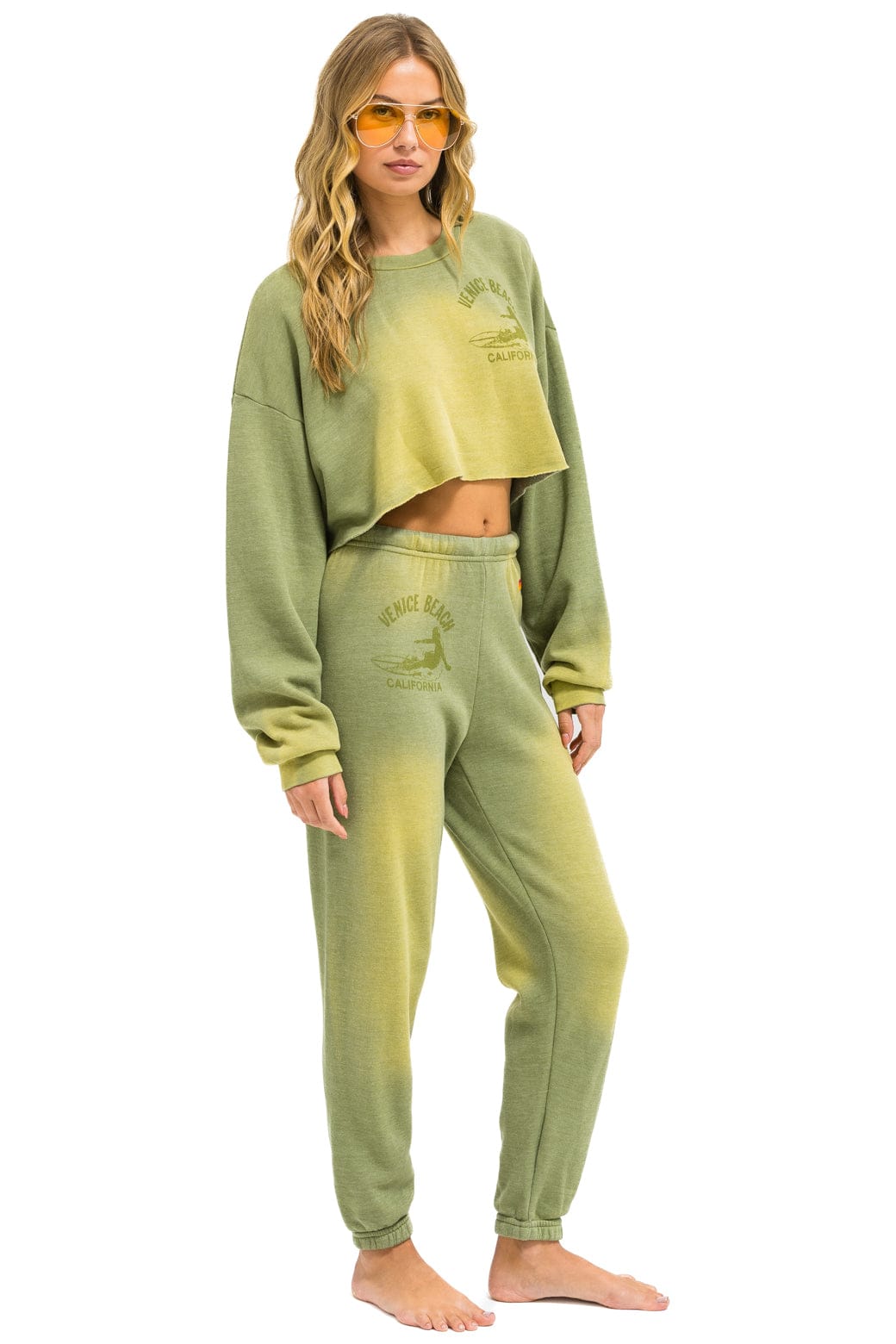 Retro VENICE SURFER CROPPED CREW SWEATSHIRT RELAXED - FADED ARMY