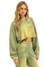 Retro VENICE SURFER CROPPED CREW SWEATSHIRT RELAXED - FADED ARMY