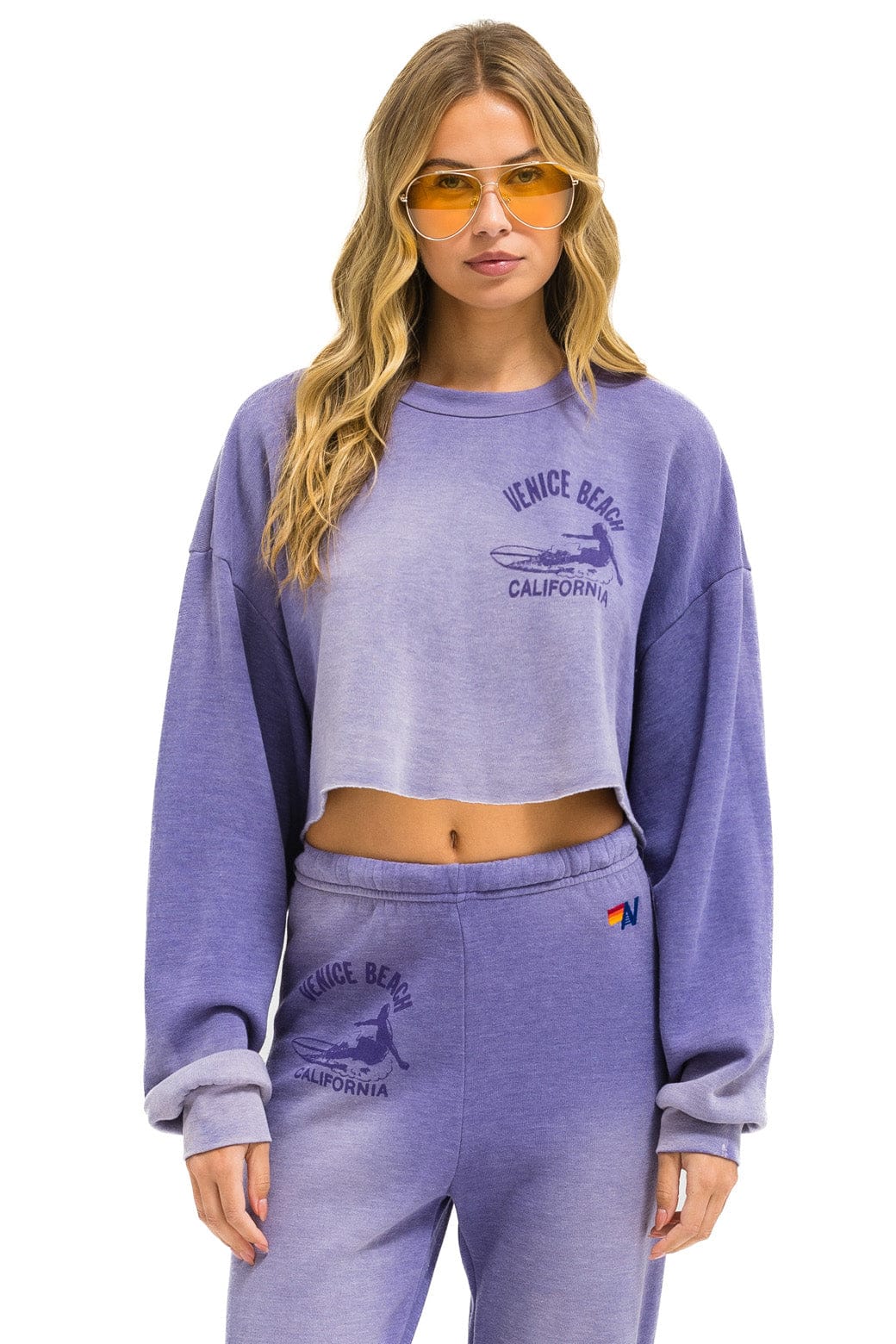Retro VENICE SURFER CROPPED CREW SWEATSHIRT RELAXED - FADED GRAPE