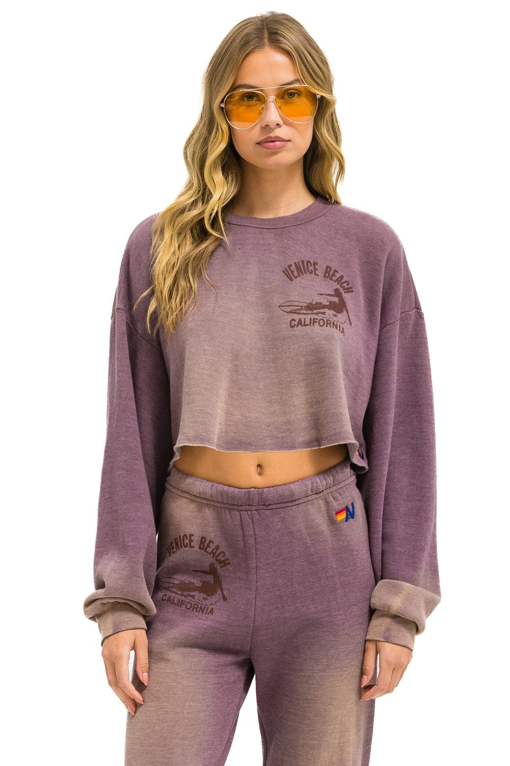 Retro VENICE SURFER CROPPED CREW SWEATSHIRT RELAXED - FADED MOCHA
