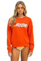 Retro RIDE LOGO WHITE CREW SWEATSHIRT - ORANGE