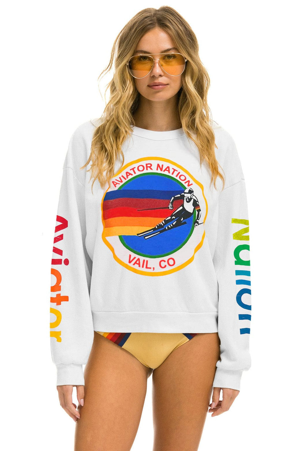 Retro AVIATOR NATION VAIL RELAXED CREW SWEATSHIRT - WHITE