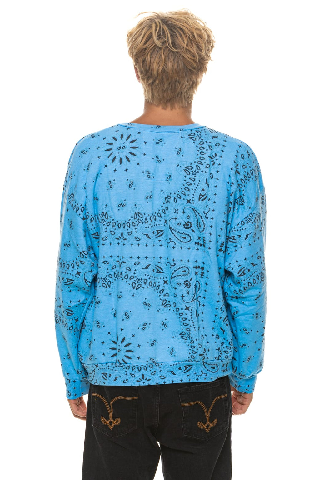 Retro BANDANA RELAXED CREW SWEATSHIRT - SKY