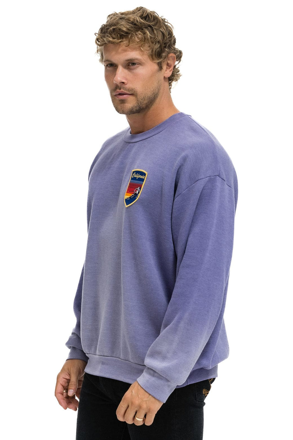Retro CALIFORNIA SKIER PATCH RELAXED CREW SWEATSHIRT - FADED GRAPE