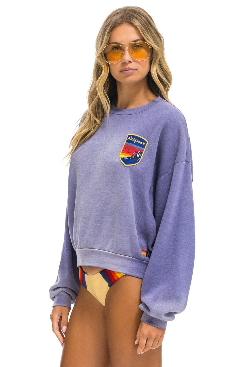 Retro CALIFORNIA SKIER PATCH RELAXED CREW SWEATSHIRT - FADED GRAPE