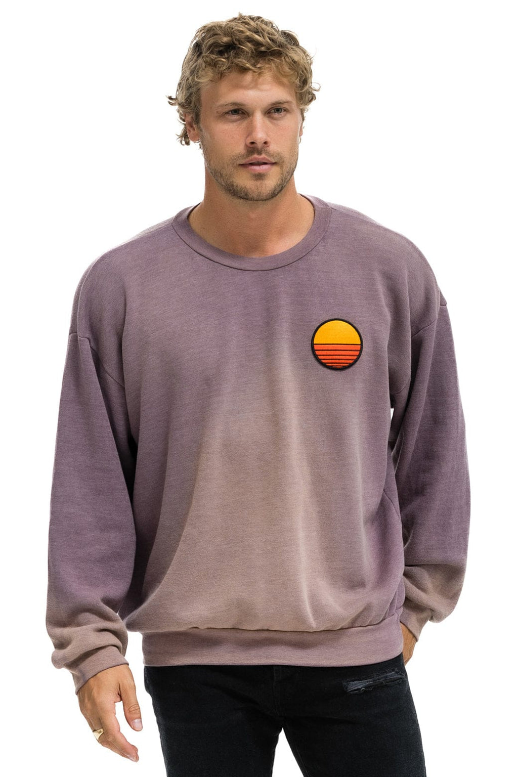 Retro SUNSET PATCH RELAXED CREW SWEATSHIRT - FADED MOCHA