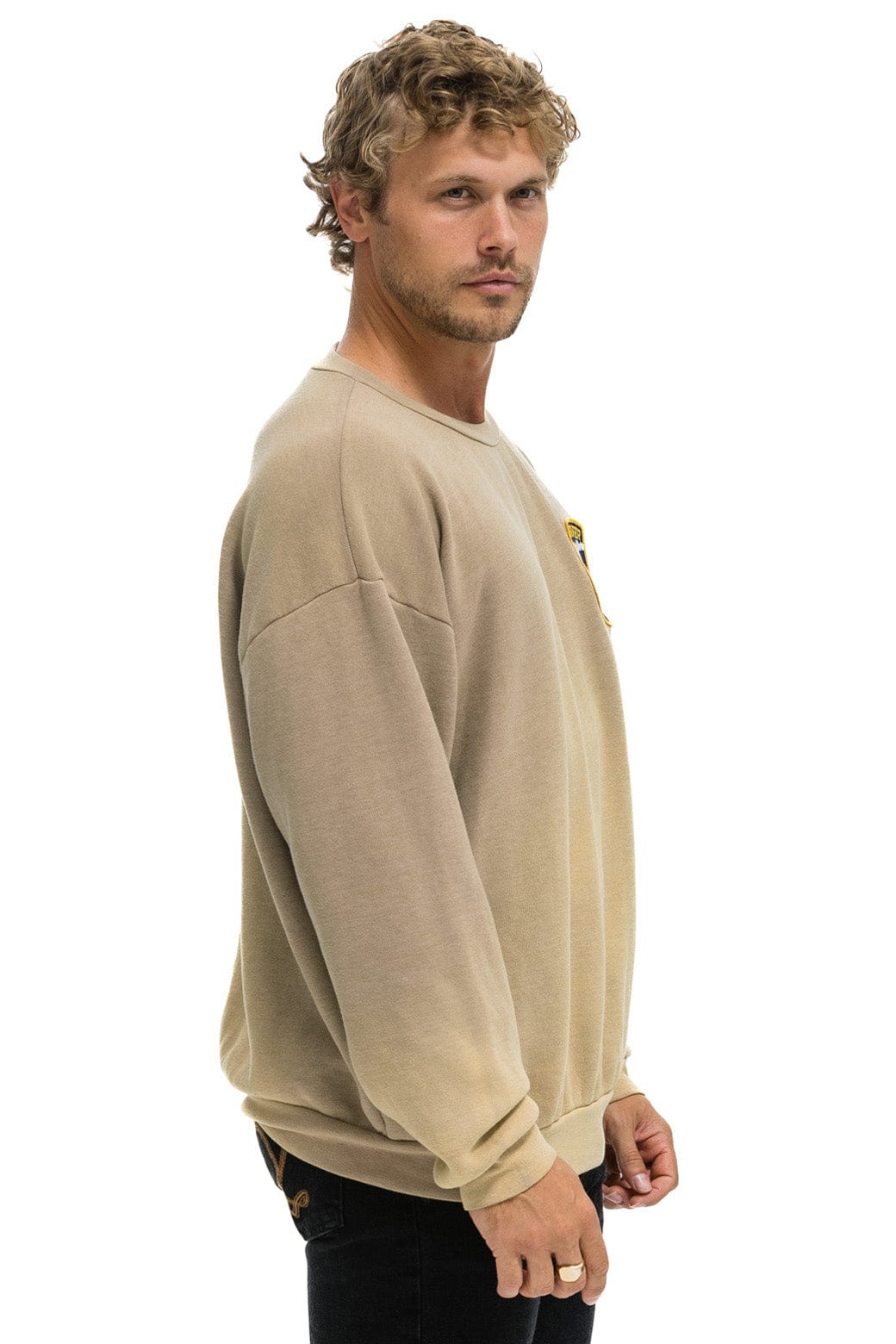 Retro CALIFORNIA SURFER PATCH RELAXED CREW SWEATSHIRT - FADED TAN