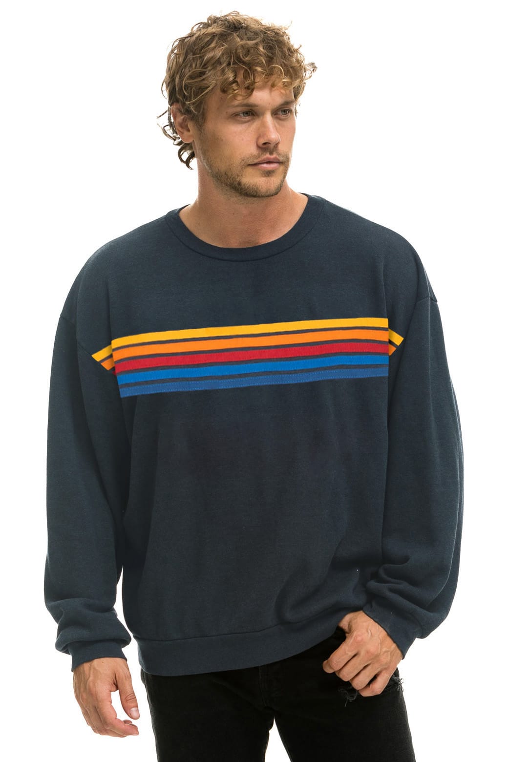 Retro 5 STRIPE RELAXED CREW SWEATSHIRT - CHARCOAL
