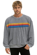 Retro 5 STRIPE RELAXED CREW SWEATSHIRT - HEATHER GREY
