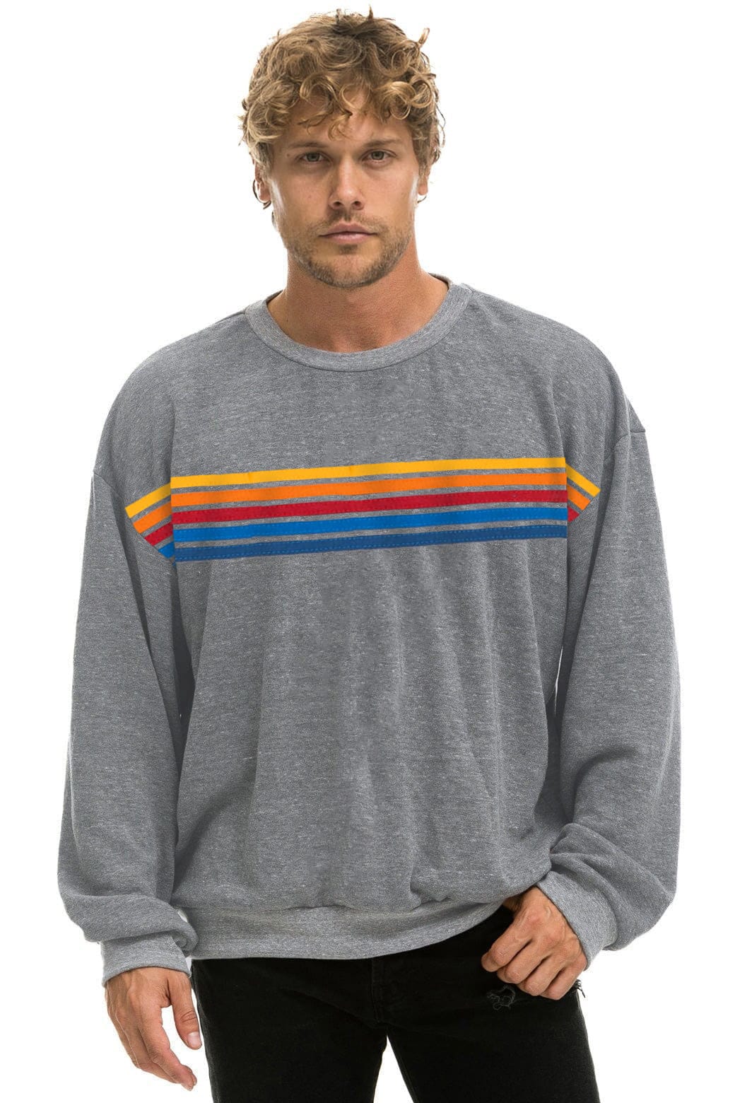 Retro 5 STRIPE RELAXED CREW SWEATSHIRT - HEATHER GREY