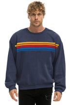 Retro 5 STRIPE RELAXED CREW SWEATSHIRT - NAVY