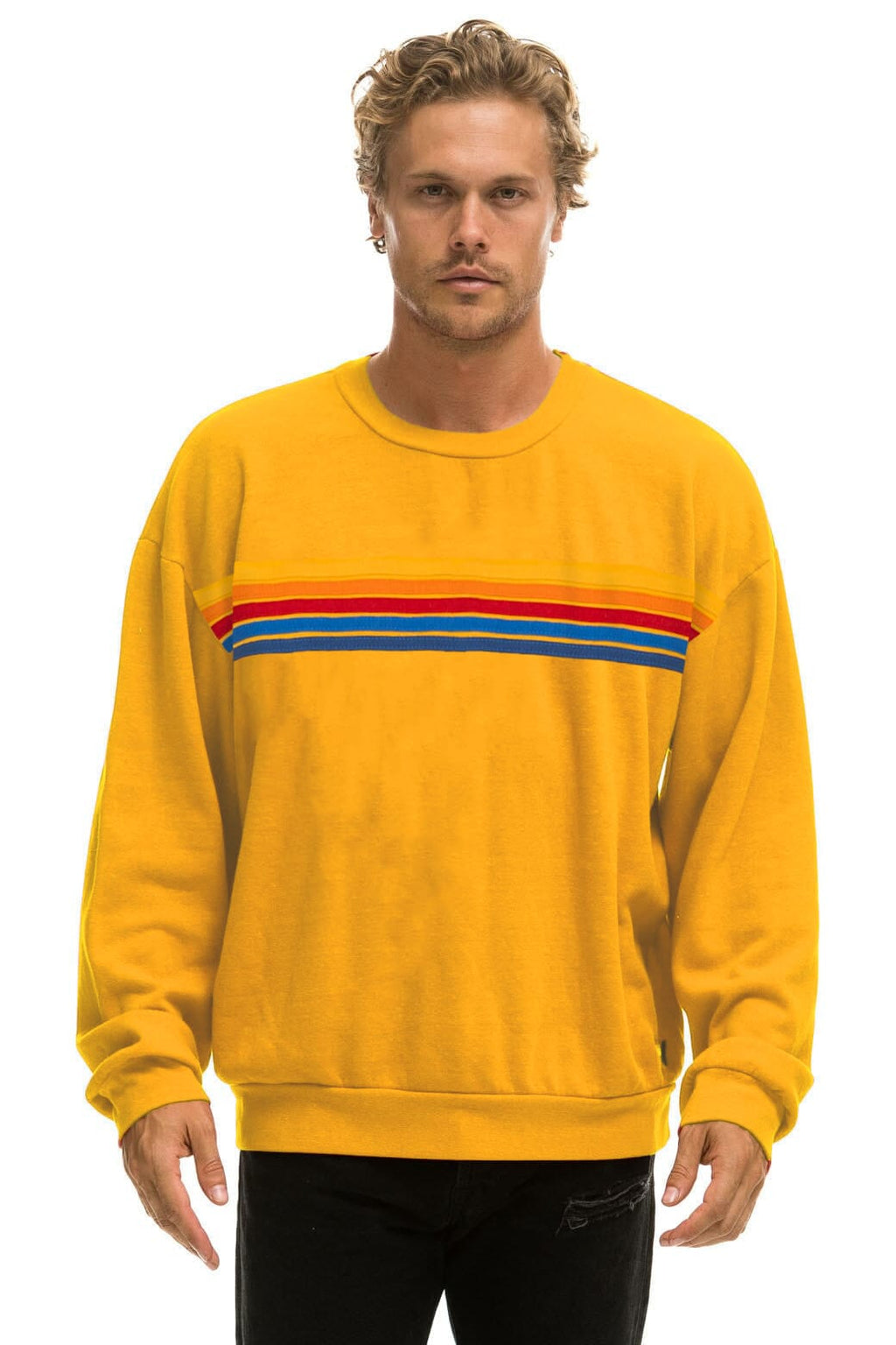 Retro 5 STRIPE RELAXED CREW SWEATSHIRT - VINTAGE GOLD