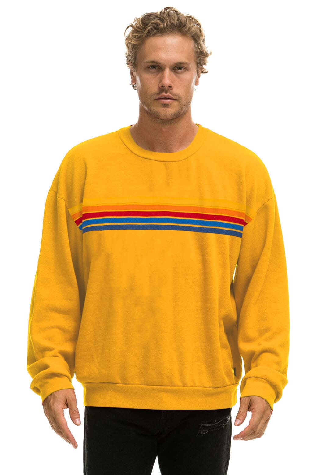 Retro 5 STRIPE RELAXED CREW SWEATSHIRT - VINTAGE GOLD