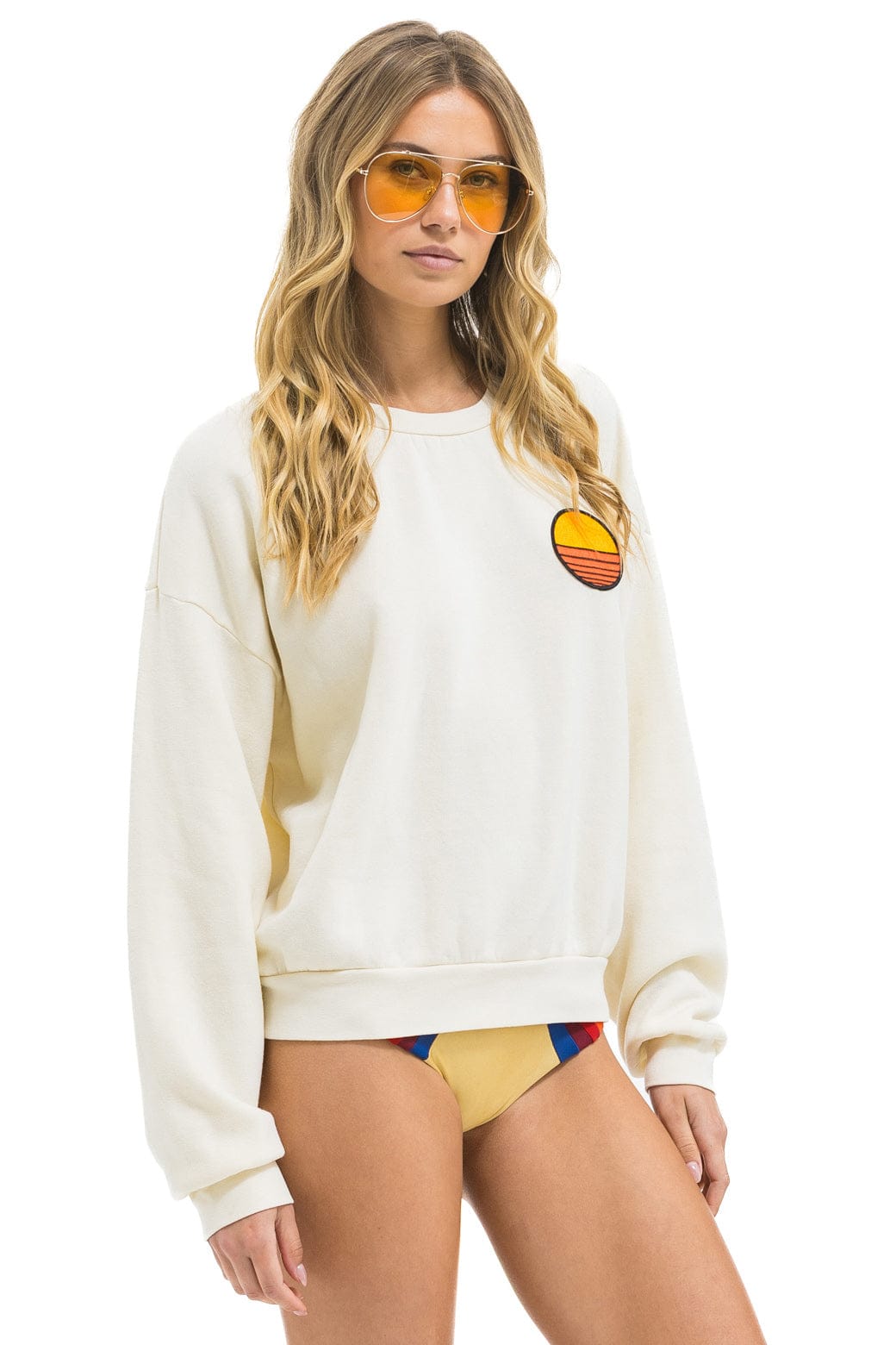 Retro SUNSET PATCH RELAXED CREW SWEATSHIRT - VINTAGE WHITE