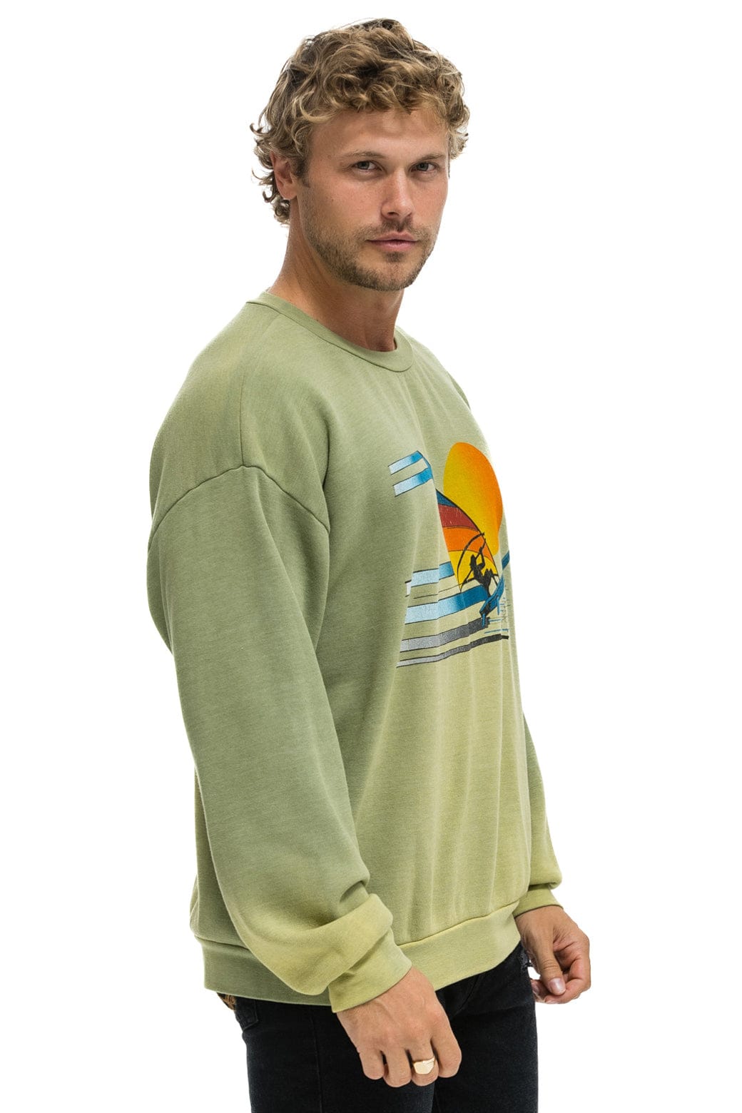 Retro WINDSURF JUMP RELAXED CREW SWEATSHIRT - FADED ARMY