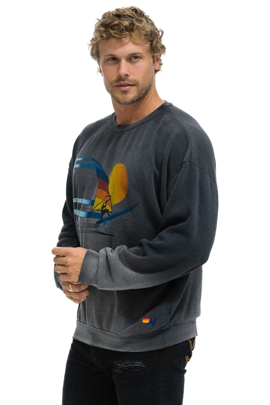 Retro WINDSURF JUMP RELAXED CREW SWEATSHIRT - FADED SMOKE