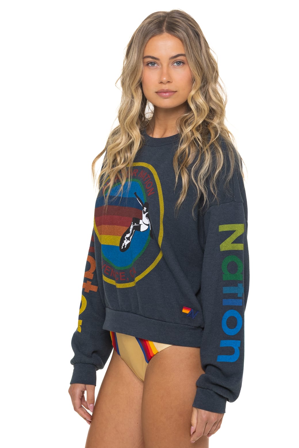 Retro AVIATOR NATION RELAXED VENICE CREW SWEATSHIRT - CHARCOAL