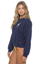 Retro BOLT STITCH RELAXED CREW SWEATSHIRT - NAVY WHITE