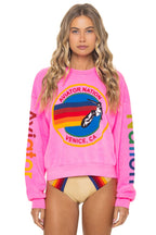 Retro AVIATOR NATION RELAXED VENICE CREW SWEATSHIRT - NEON PINK