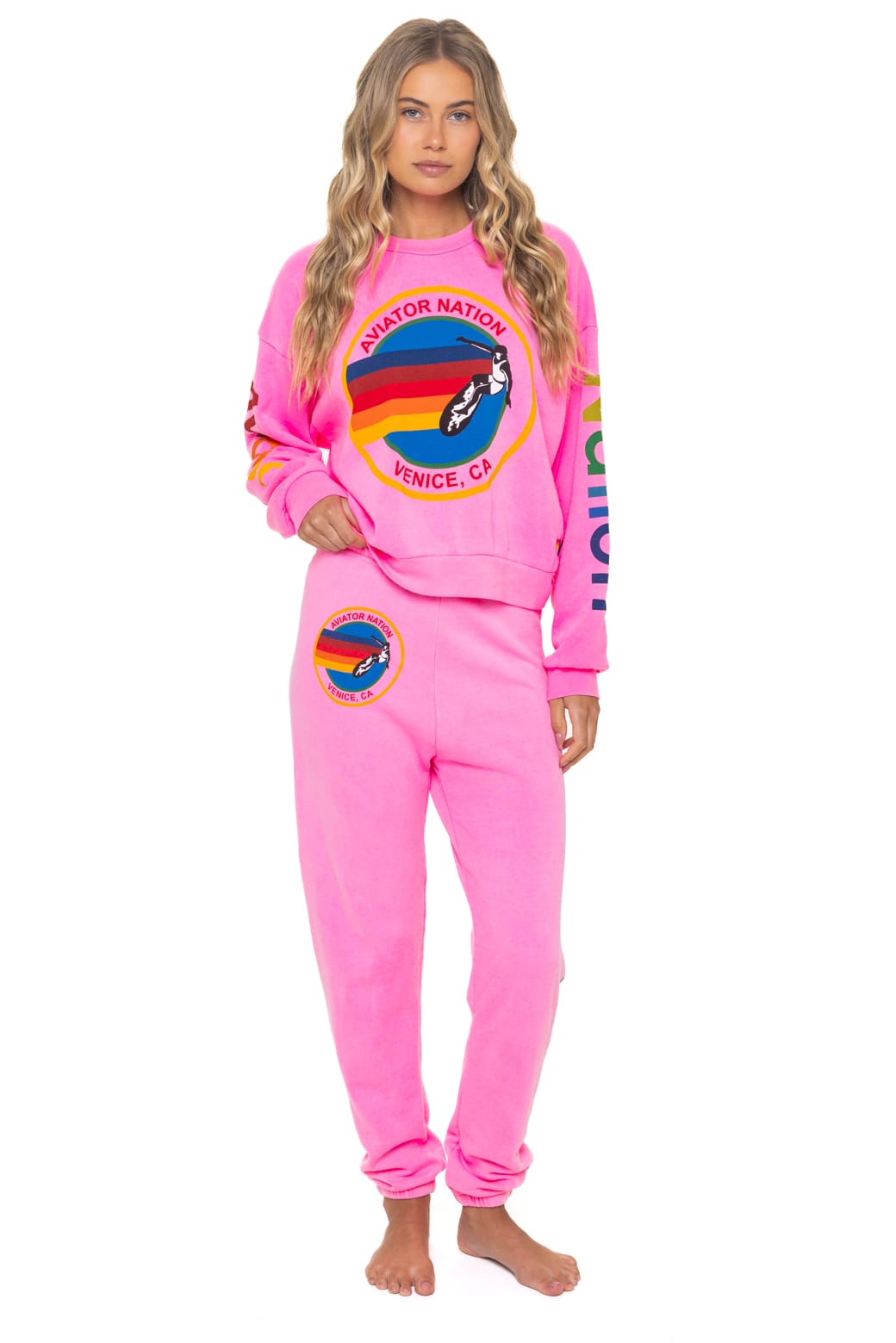 Retro AVIATOR NATION RELAXED VENICE CREW SWEATSHIRT - NEON PINK