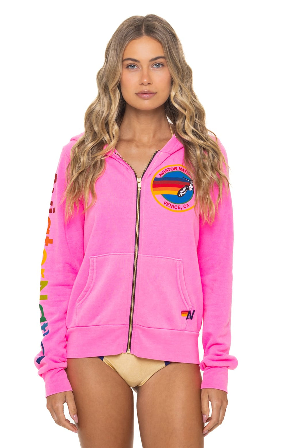 Retro AVIATOR NATION VENICE HOODIE - NEON PINK