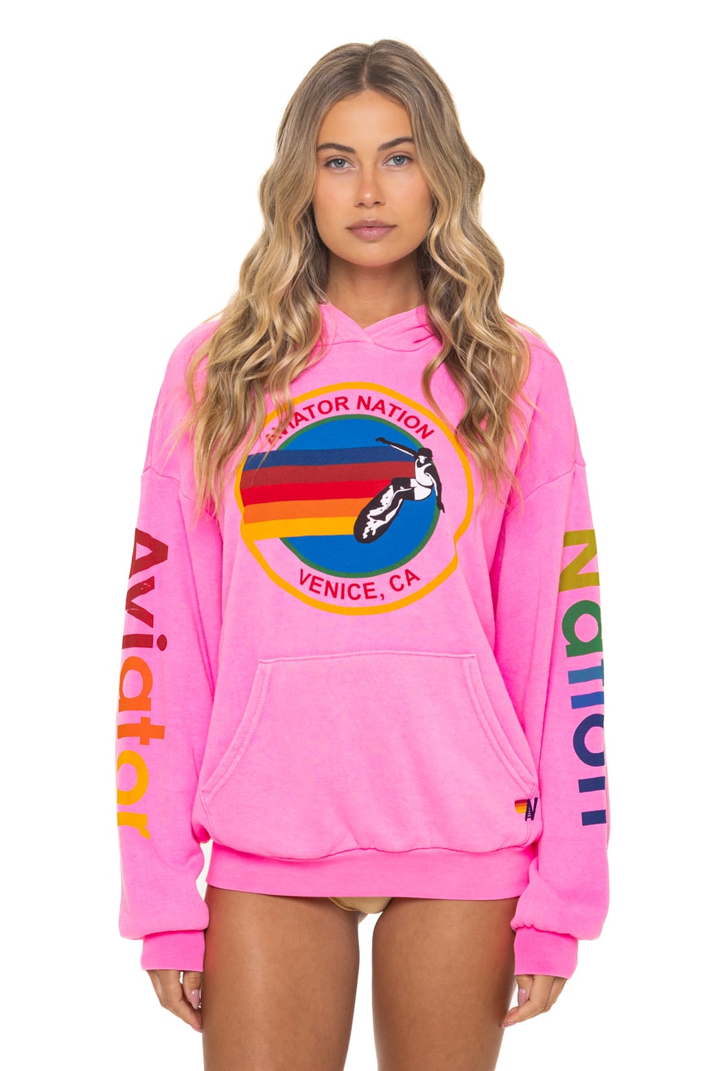 Retro AVIATOR NATION RELAXED VENICE PULLOVER HOODIE - NEON PINK