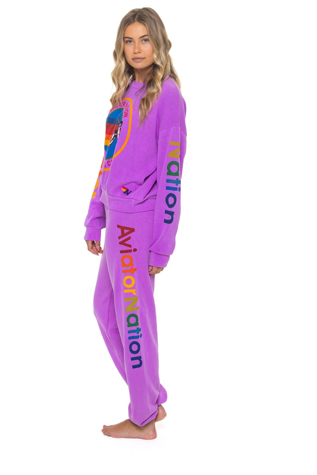 Retro AVIATOR NATION RELAXED VENICE CREW SWEATSHIRT - NEON PURPLE