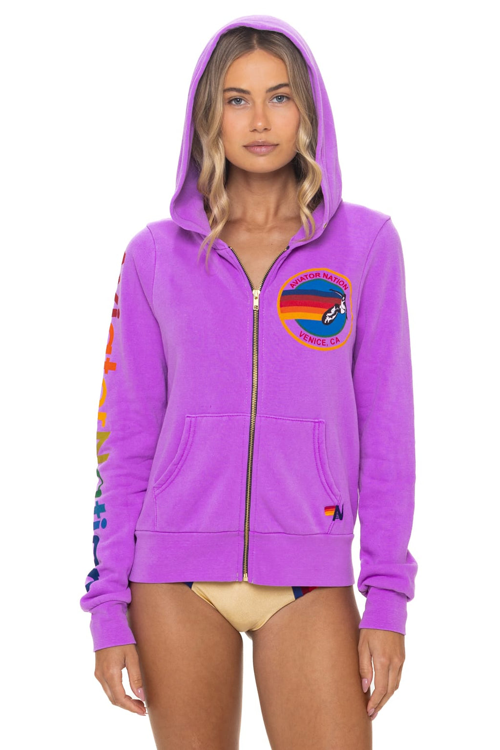 Retro AVIATOR NATION VENICE HOODIE - NEON PURPLE