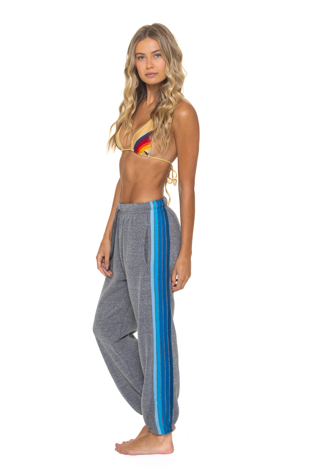 Retro 5 STRIPE SWEATPANTS - HEATHER GREY BLUE