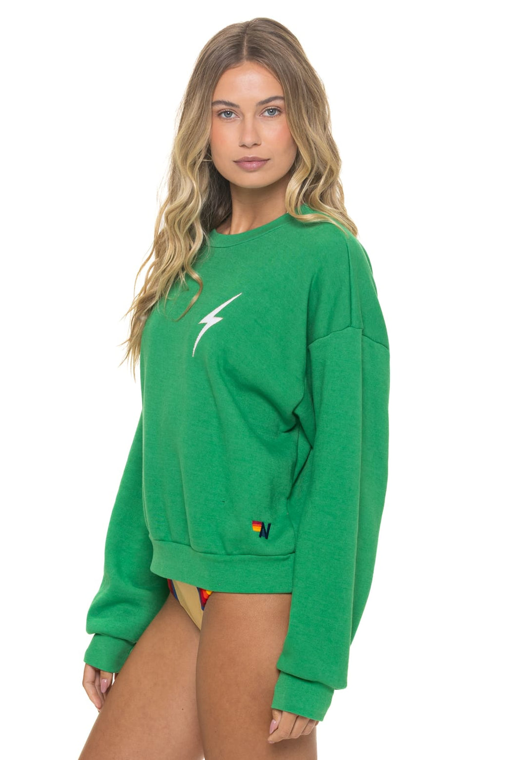 Retro BOLT STITCH RELAXED CREW SWEATSHIRT - KELLY GREEN WHITE