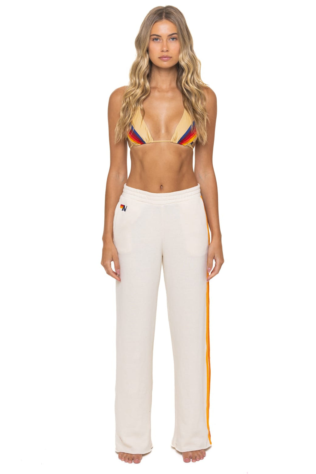Retro 5 STRIPE WIDE LEG POCKET SWEATPANTS - VINTAGE WHITE