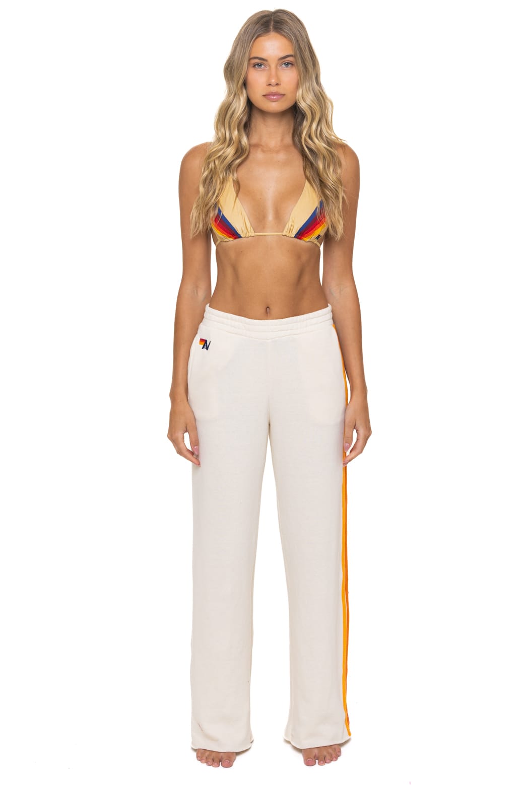 Retro 5 STRIPE WIDE LEG POCKET SWEATPANTS - VINTAGE WHITE