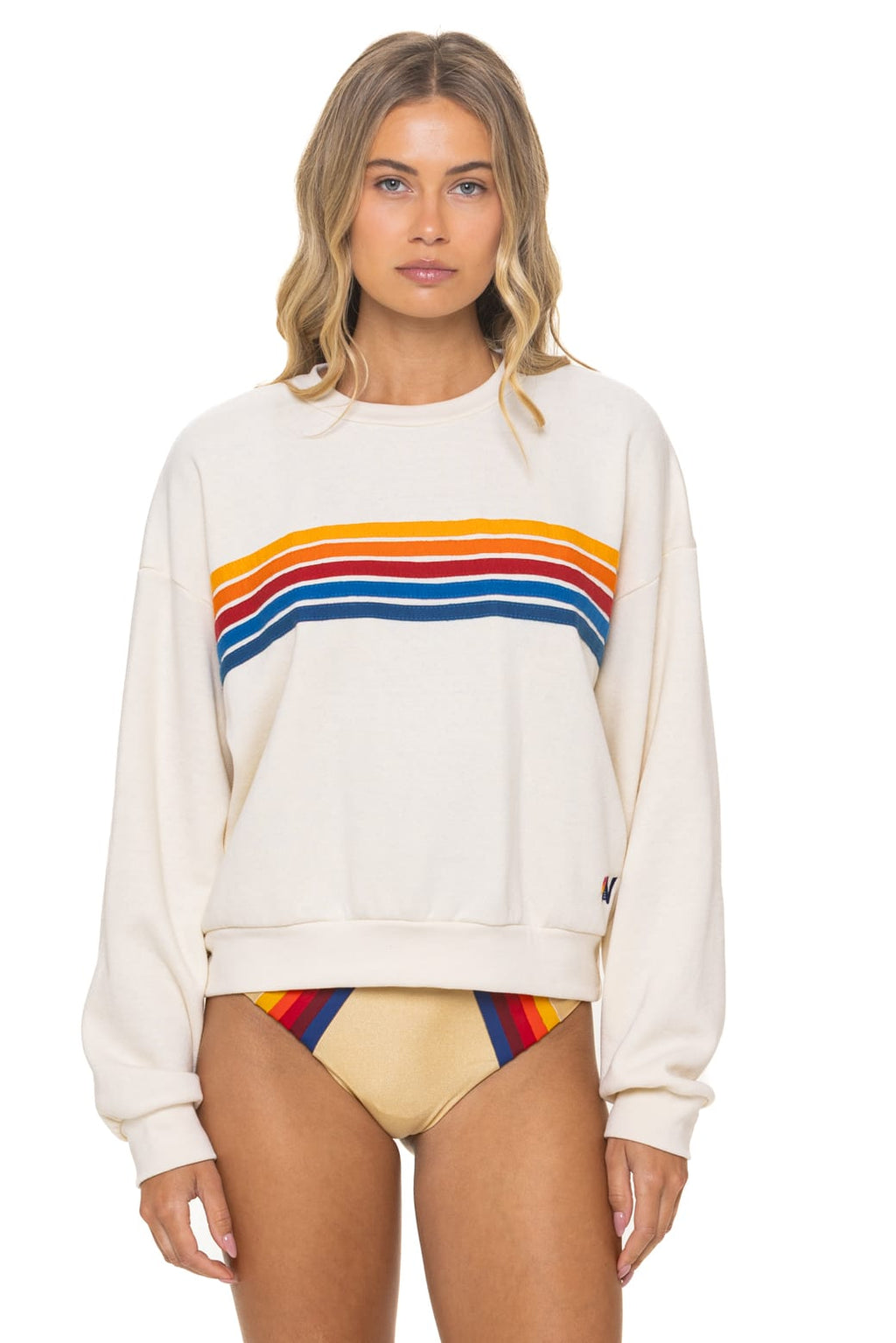 Retro 5 STRIPE RELAXED CREW SWEATSHIRT - VINTAGE WHITE
