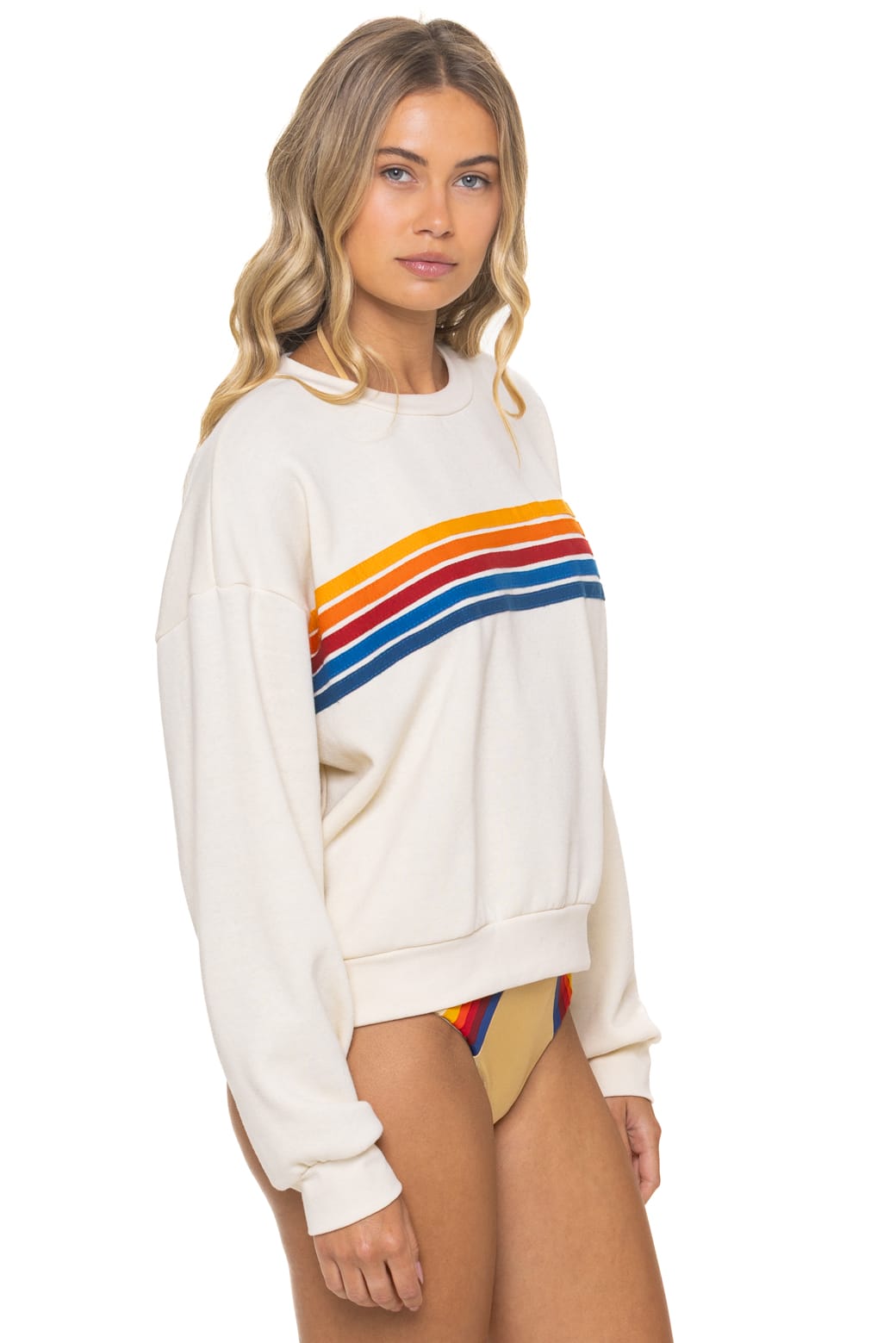 Retro 5 STRIPE RELAXED CREW SWEATSHIRT - VINTAGE WHITE