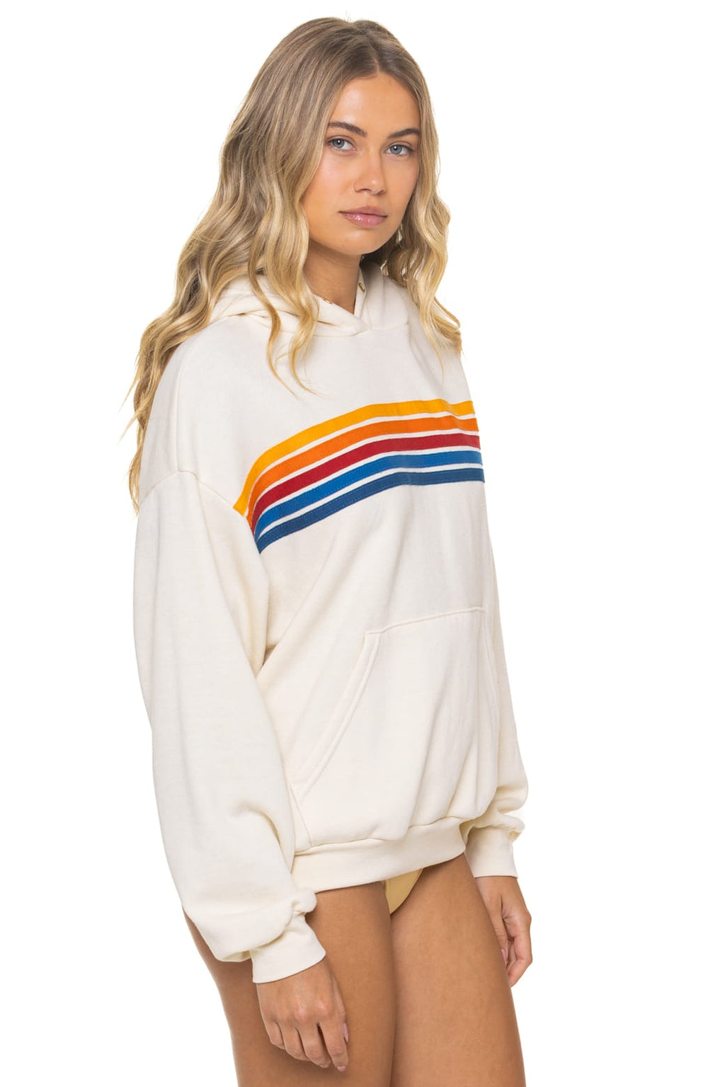 Retro 5 STRIPE RELAXED PULLOVER HOODIE - VINTAGE WHITE
