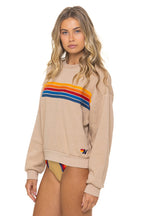 Retro 5 STRIPE RELAXED CREW SWEATSHIRT - SAND