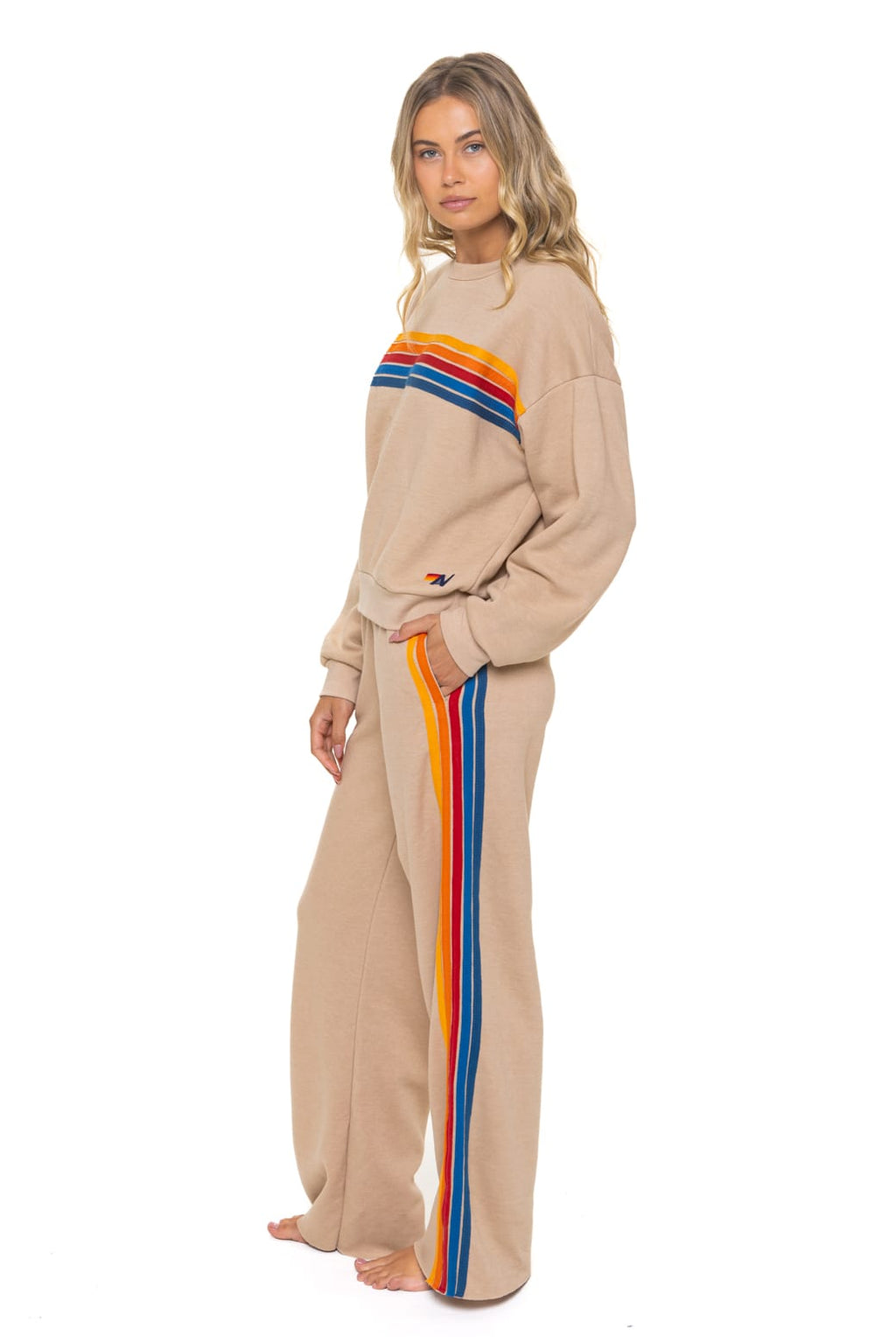 Retro 5 STRIPE RELAXED CREW SWEATSHIRT - SAND
