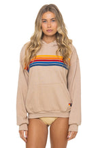 Retro 5 STRIPE RELAXED PULLOVER HOODIE - SAND