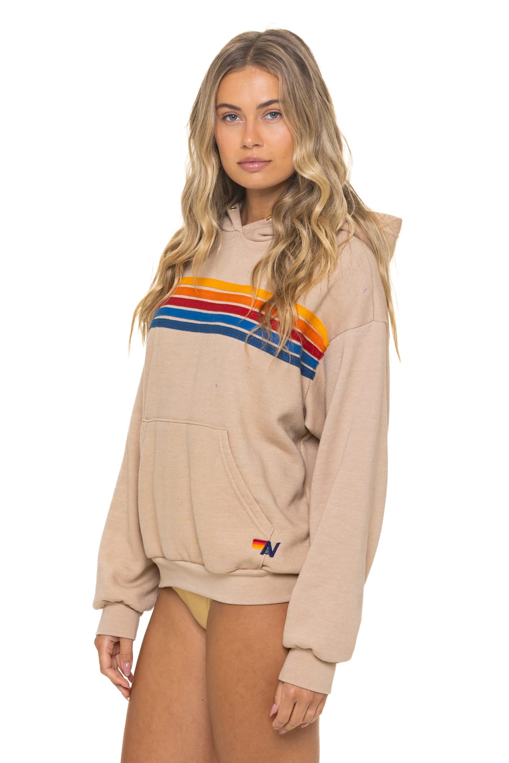 Retro 5 STRIPE RELAXED PULLOVER HOODIE - SAND