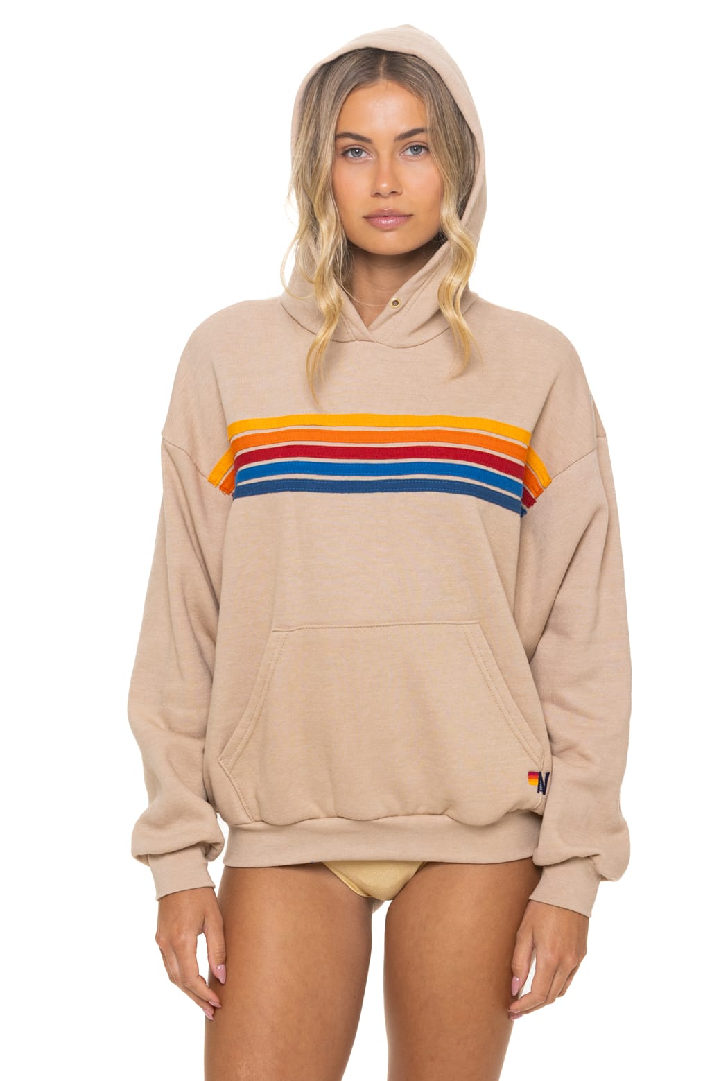 Retro 5 STRIPE RELAXED PULLOVER HOODIE - SAND