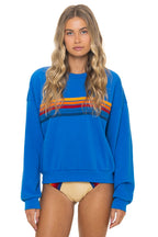 Retro 5 STRIPE RELAXED CREW SWEATSHIRT - OCEAN