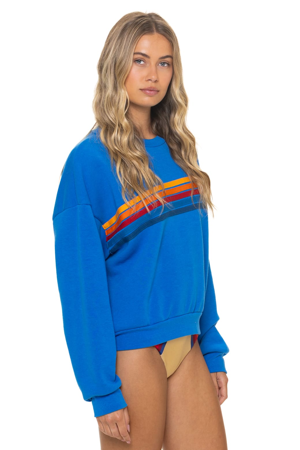 Retro 5 STRIPE RELAXED CREW SWEATSHIRT - OCEAN