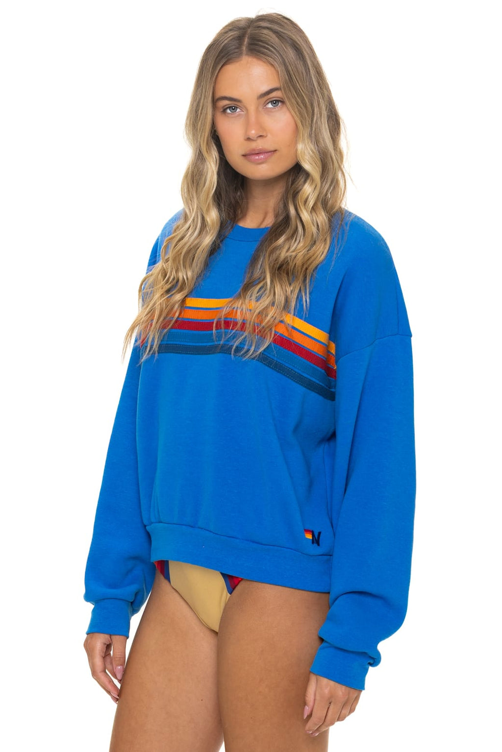 Retro 5 STRIPE RELAXED CREW SWEATSHIRT - OCEAN