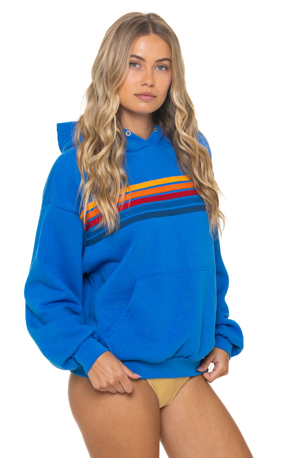 Retro 5 STRIPE RELAXED PULLOVER HOODIE - OCEAN