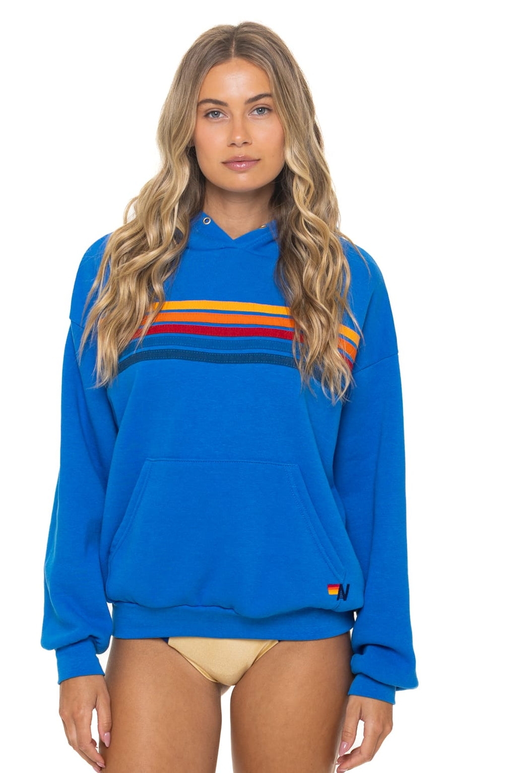 Retro 5 STRIPE RELAXED PULLOVER HOODIE - OCEAN