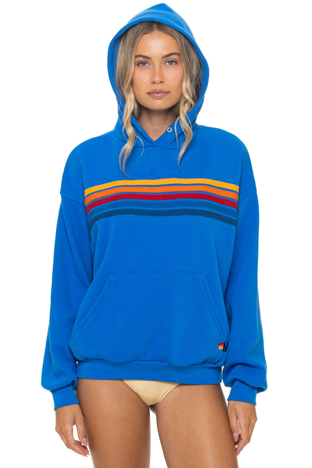 Retro 5 STRIPE RELAXED PULLOVER HOODIE - OCEAN